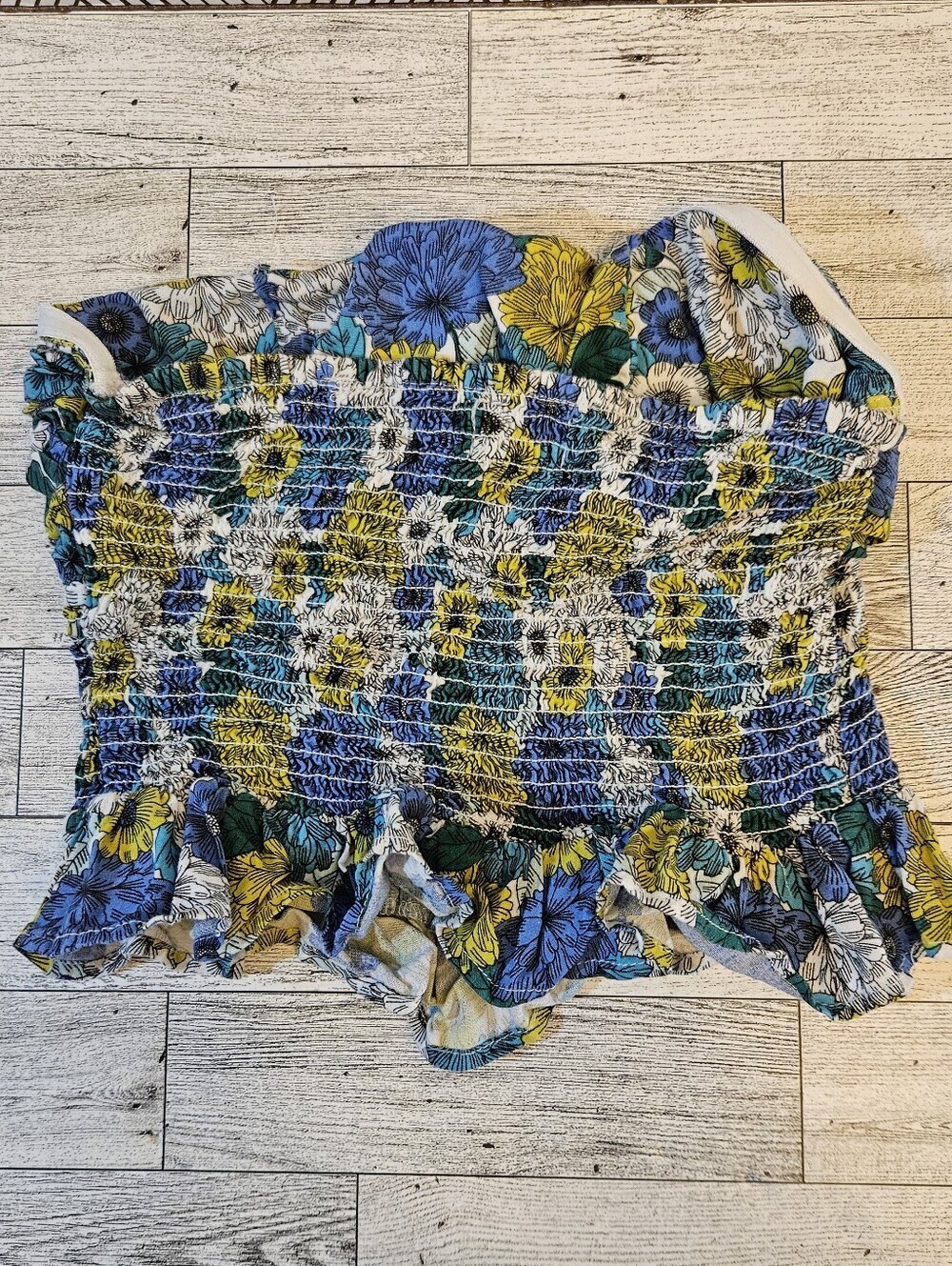 Japna Floral Smocked Faux Wrap Cropped Blue White Strapless Tube Top Size XS - Picture 2 of 8